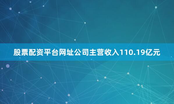 股票配资平台网址公司主营收入110.19亿元